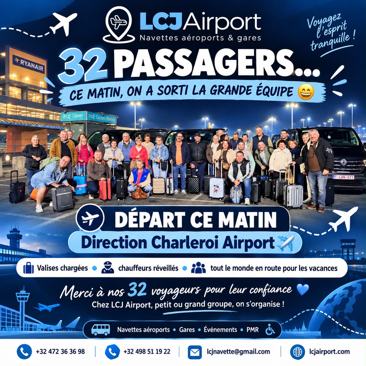 32 passagers au départ de Charleroi Airport avec LCJ Airport